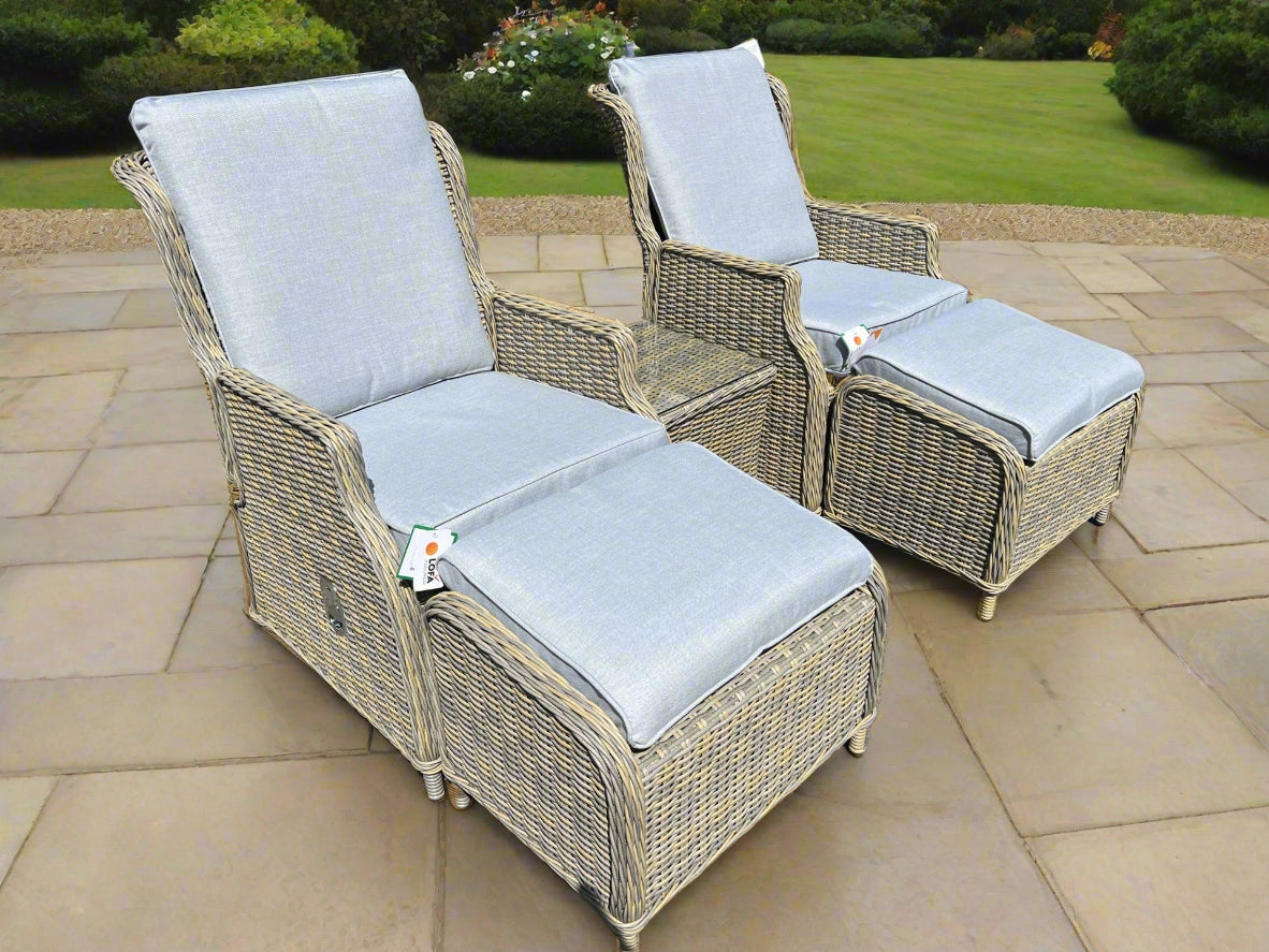 Sorrento Reclining Rattan Bistro Garden Furniture With Table
