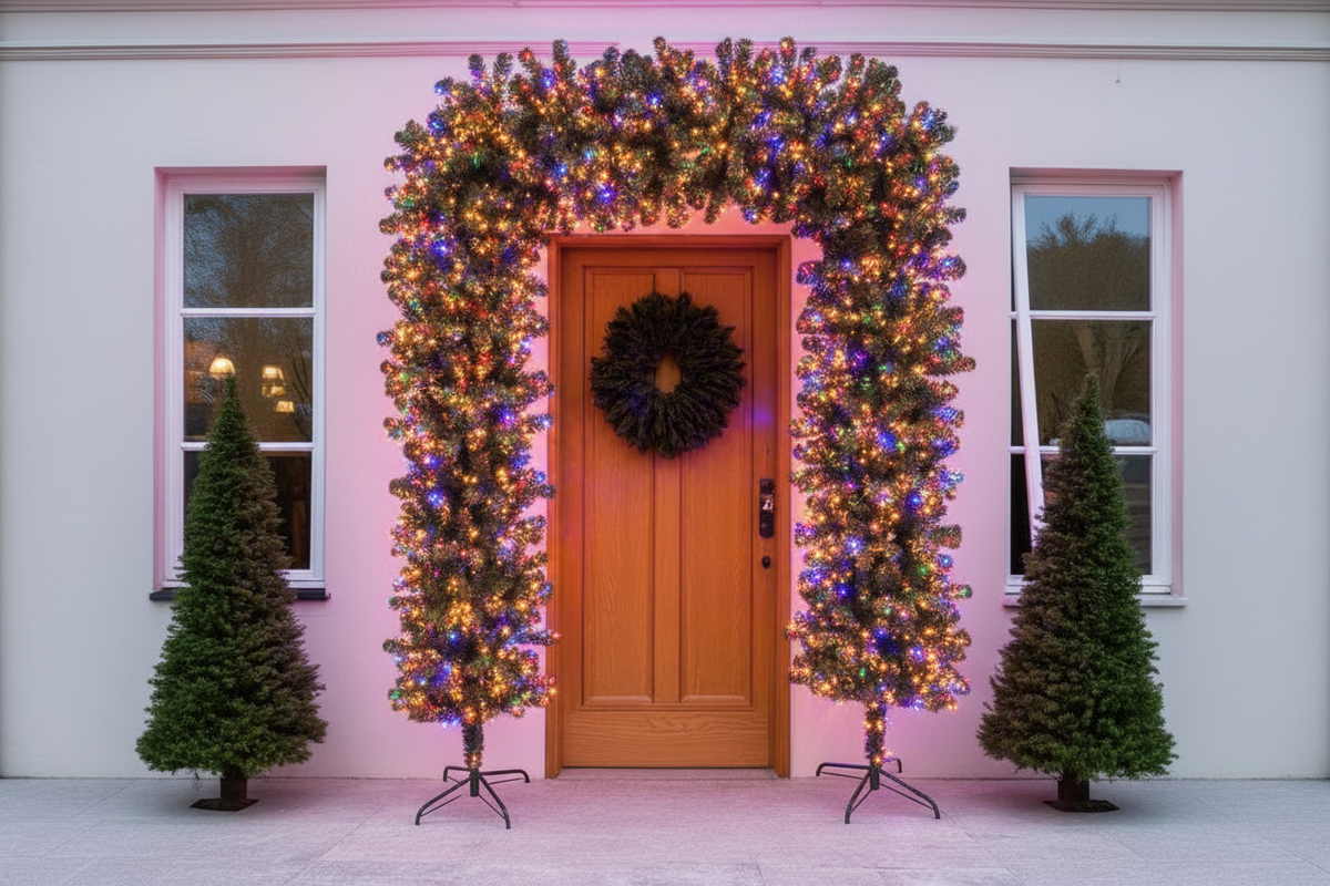 150cm Wide Single Christmas Door Arch - Pre-Lit - Multicolour LED's