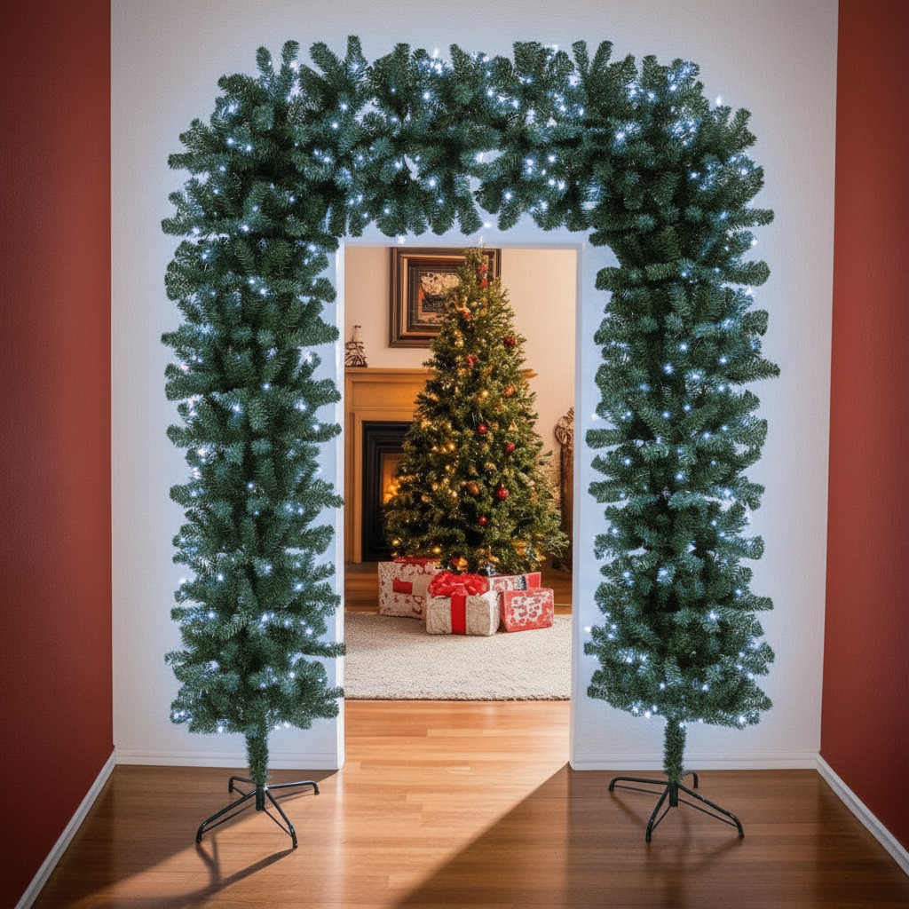 150cm Wide Single Christmas Door Arch - Pre-Lit - Ice White LED's