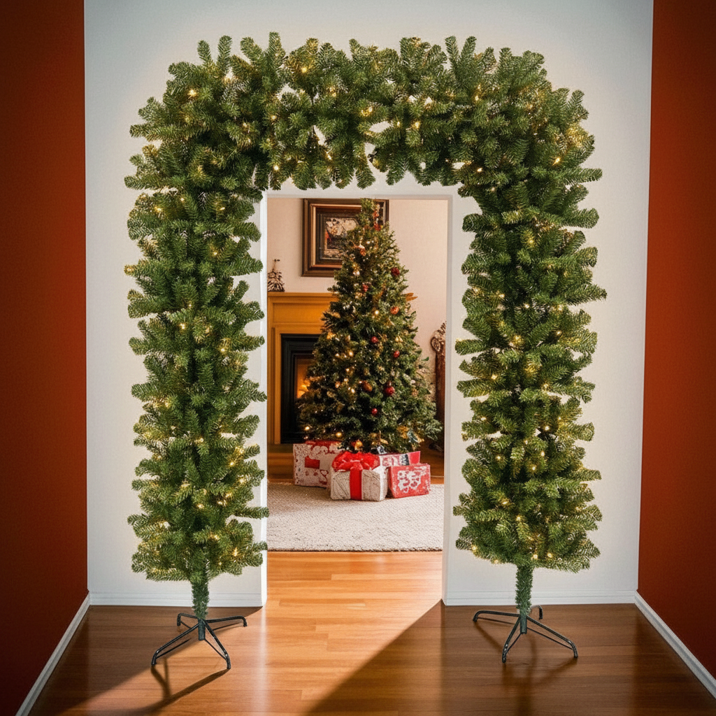 220cm Wide Double Christmas Door Arch - Pre-Lit - Warm White LED's
