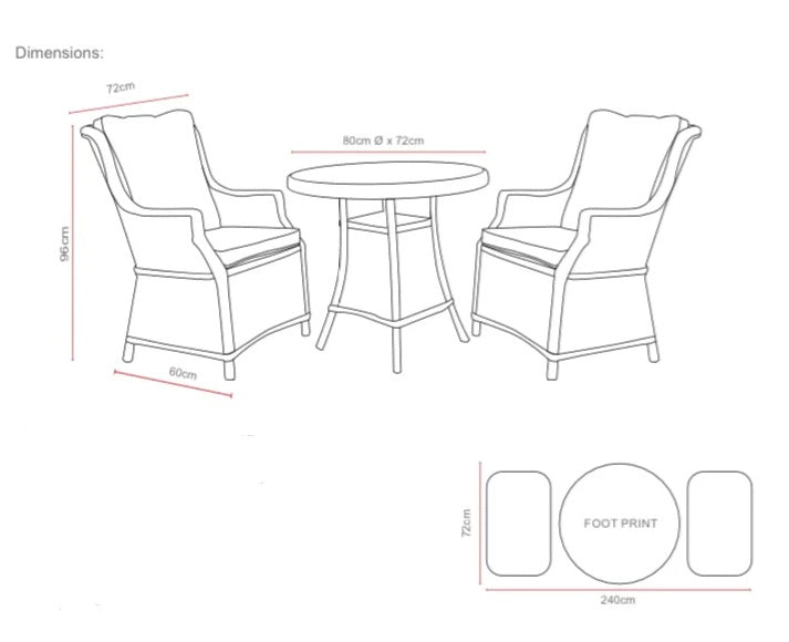 Amalfi High Back Bistro Set in Grey