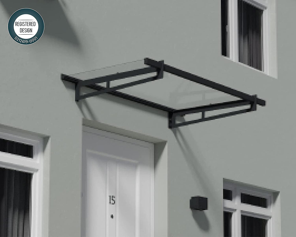 Bremen 1.5m x 0.9m Door Canopy - Grey Frame & Clear Acryl