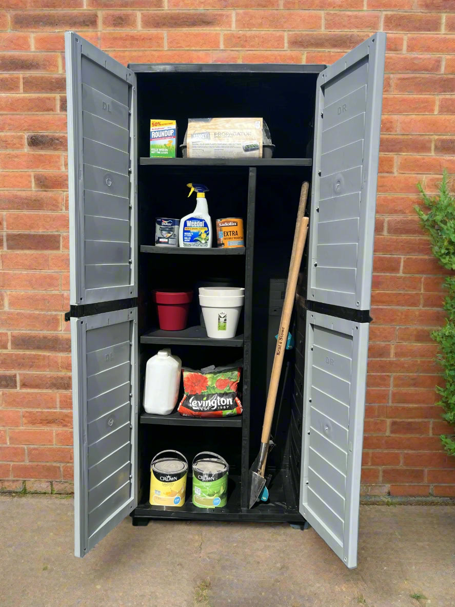 Plastic 6ft Tall Outdoor Storage Cabinet with Side Partition and 4 Shelves