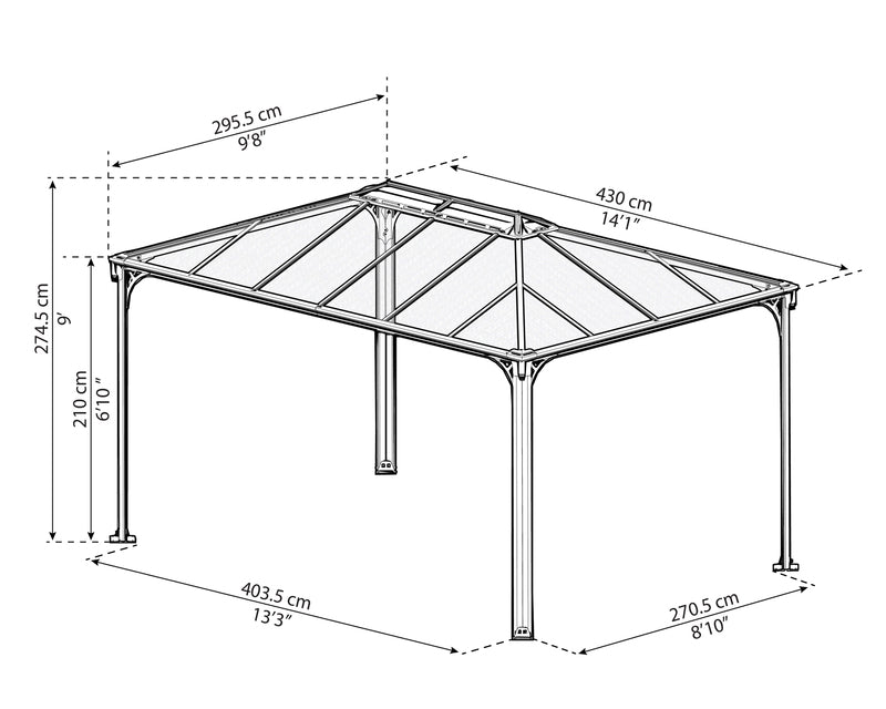Martinique 3m x 4.3m Garden Gazebo in Grey Aluminium with Polycarbonate Roof