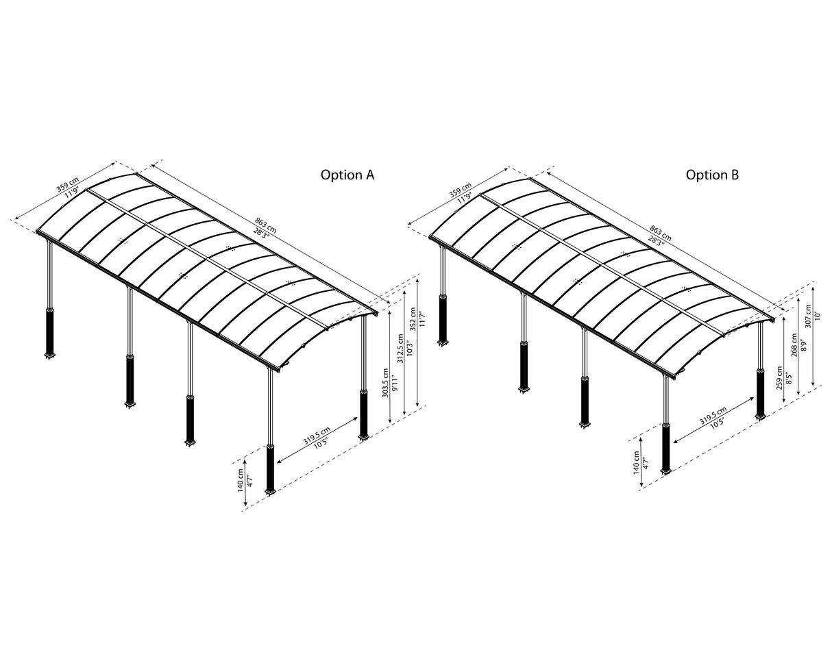 Alpine 12' x 28' Extra High Carport - Grey Aluminium & Twin-wall Polycarbonate Roof Panels