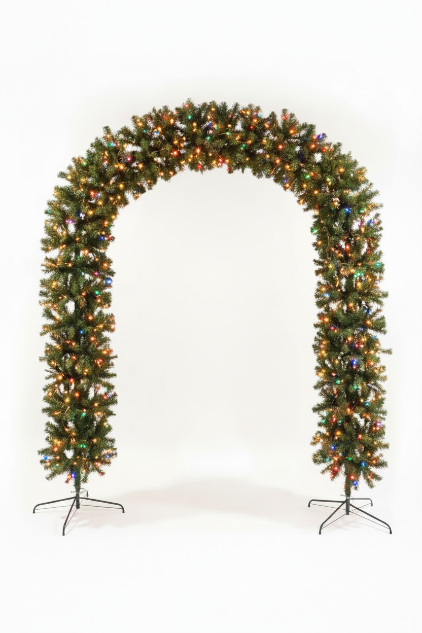 220cm Wide Curved Double Christmas Door Arch - Pre-Lit - Multicolour LED's