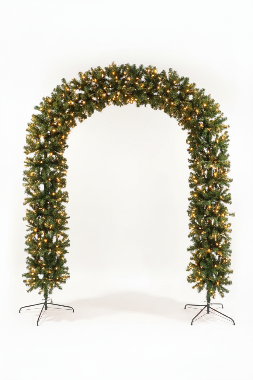 220cm Wide Curved Double Christmas Door Arch - Pre-Lit - Warm White LED's