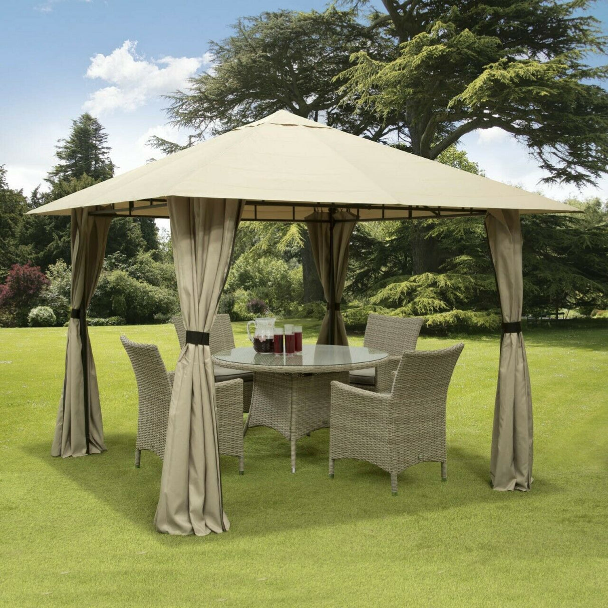 Tandil 3m x 3m Gazebo Marquee with Full Side Curtains - Ecru