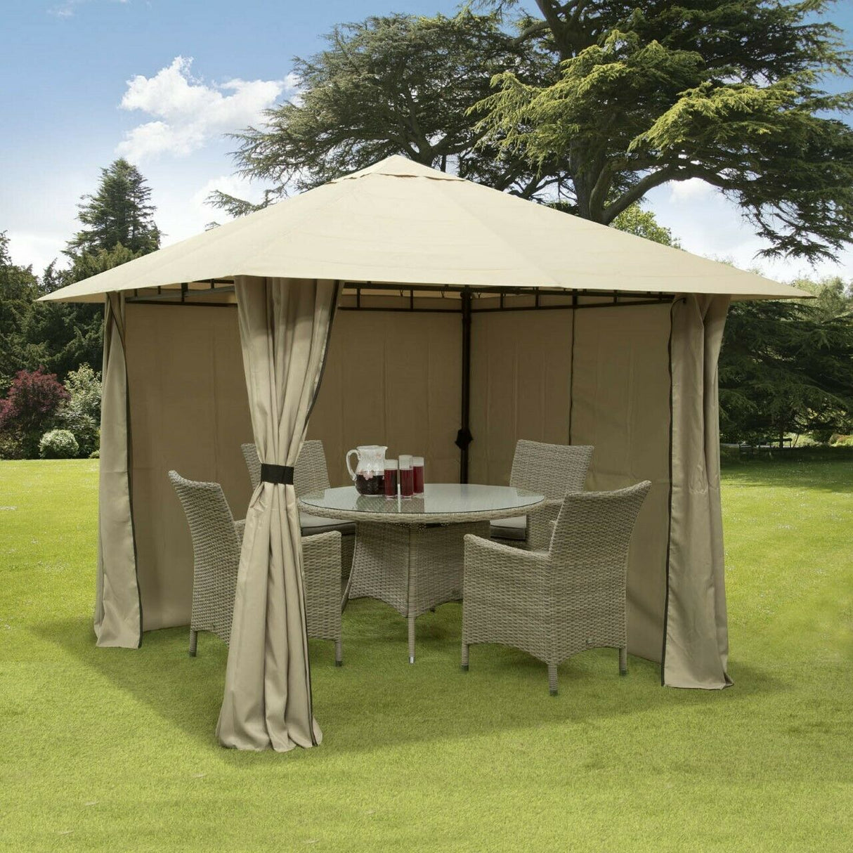Tandil 3m x 3m Gazebo Marquee with Full Side Curtains - Ecru