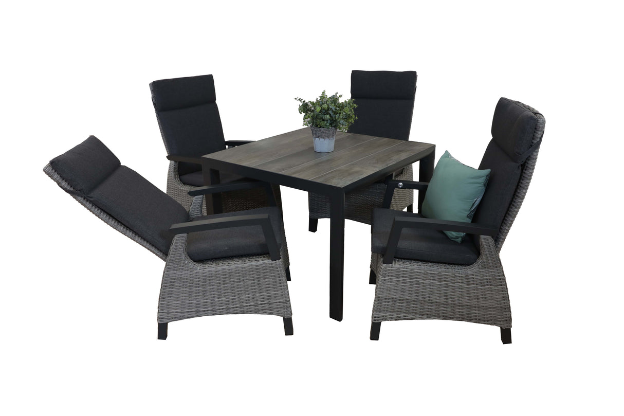 Camilla Rattan Reclining 4 Seat Dining Set