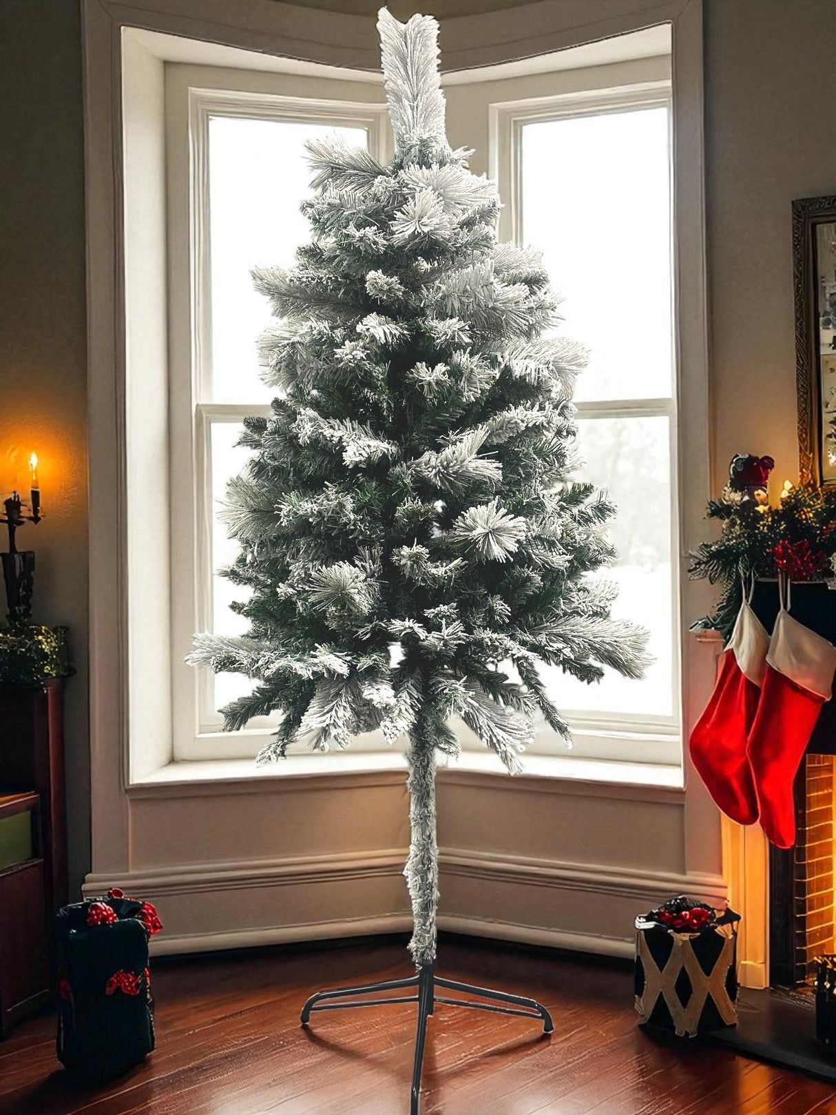 Half Parasol Christmas Tree Snowy Flocked 5ft/150cm