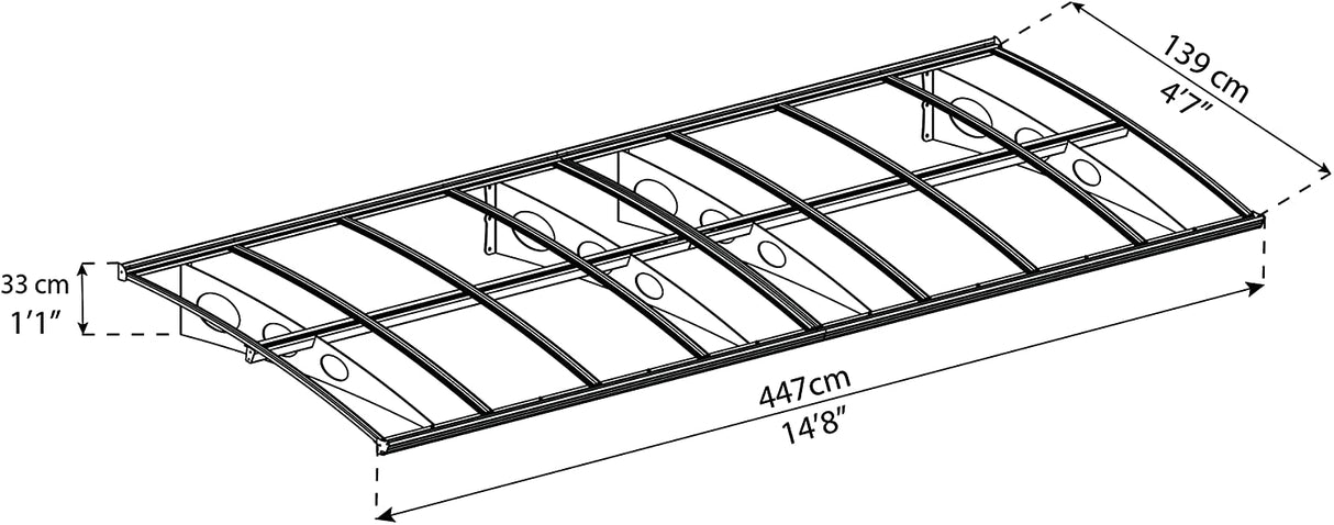 Herald 4.5m x 1.4m Door Canopy - Grey Frame & Twinwall Polycarbonate