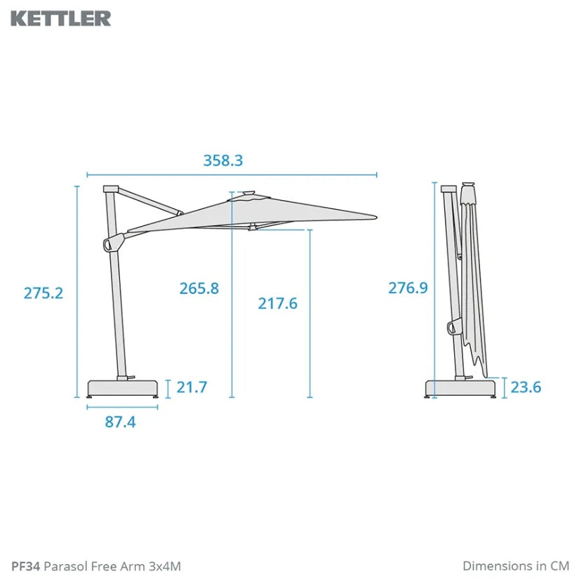Kettler 4x3m Large Free Arm Garden Parasol in Stone (FAILED DELIVERY)