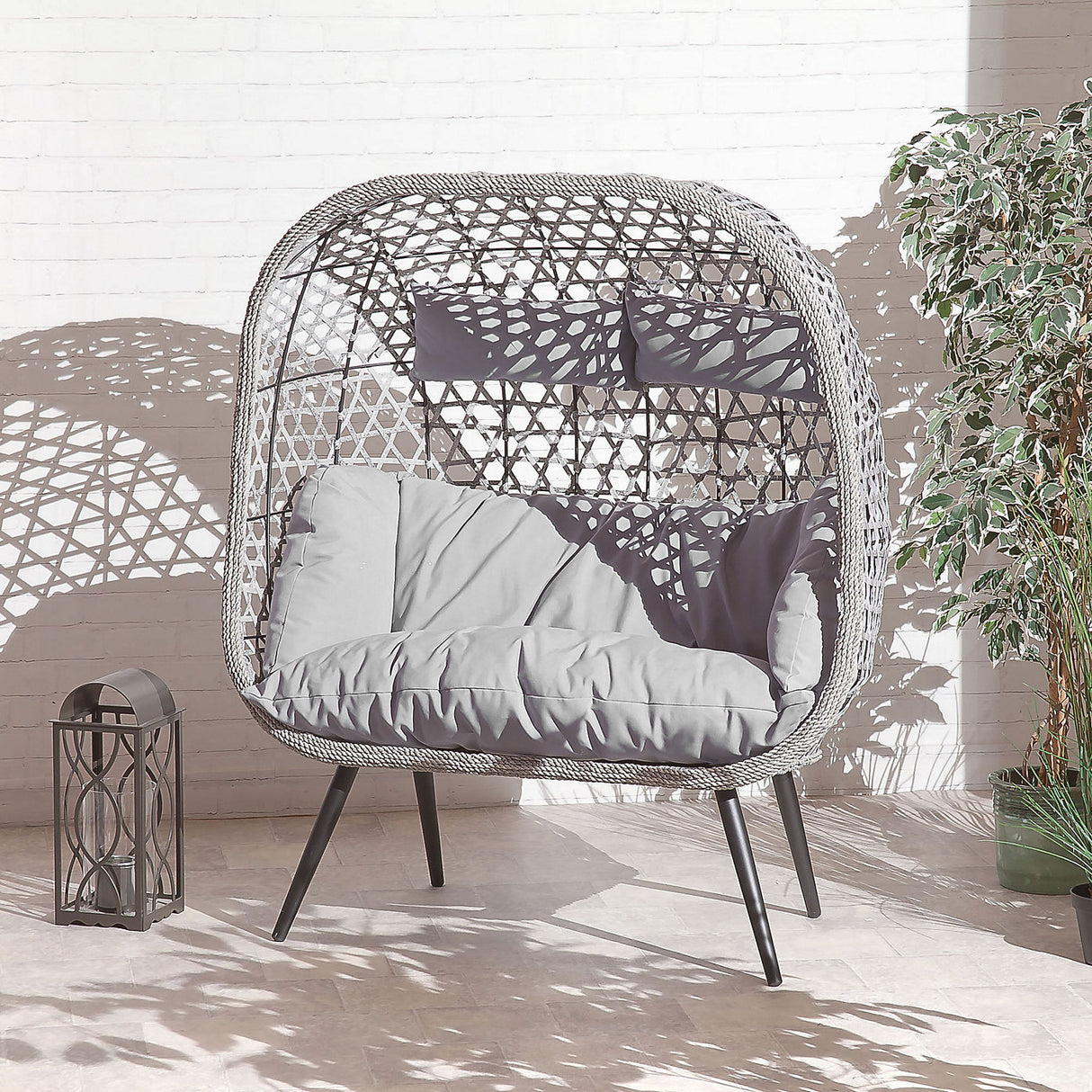 Naples Free Standing Double Egg Cocoon Chair in Grey