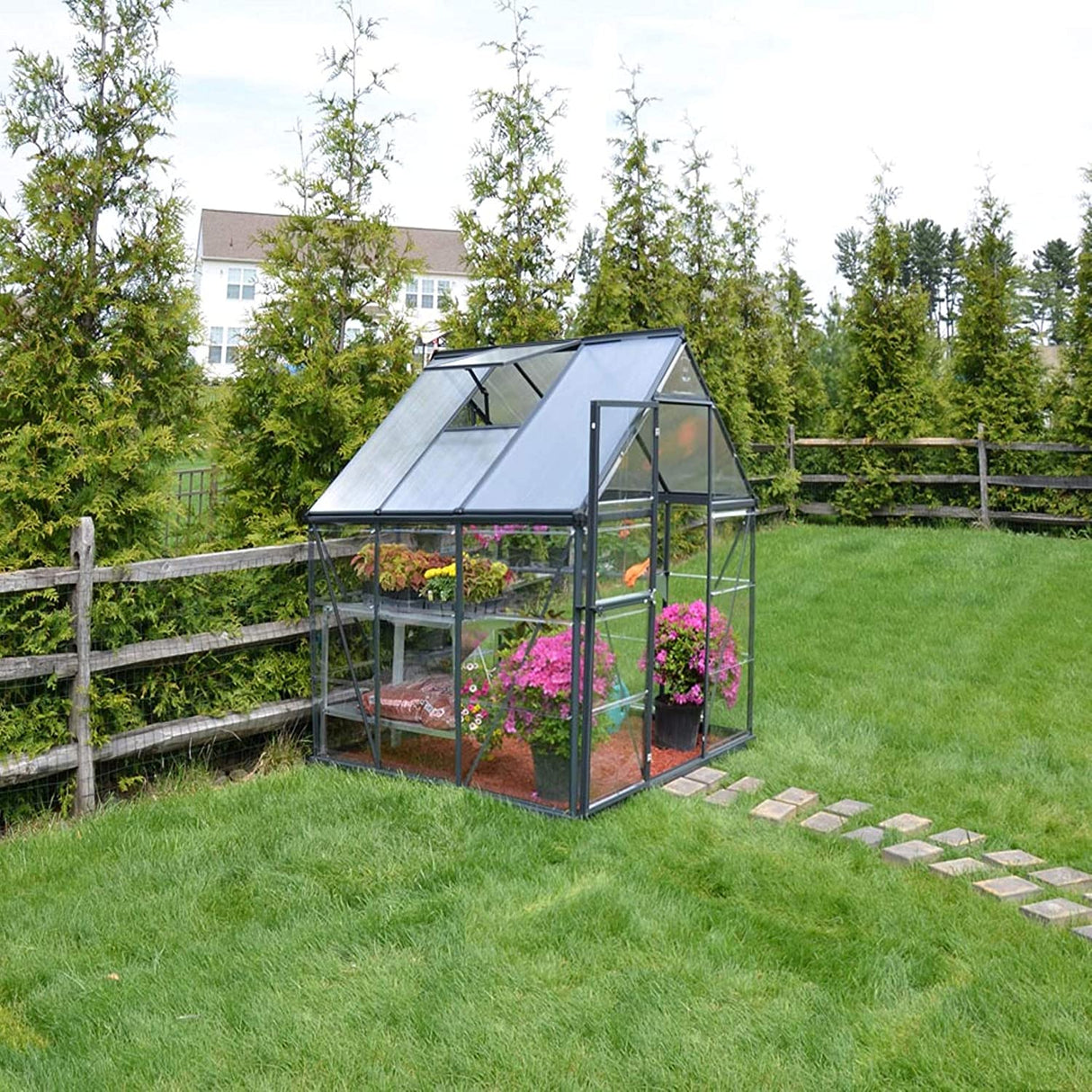 Hybrid 6' x 6' Greenhouse - Grey Frame & Hybrid Polycarbonate Panels