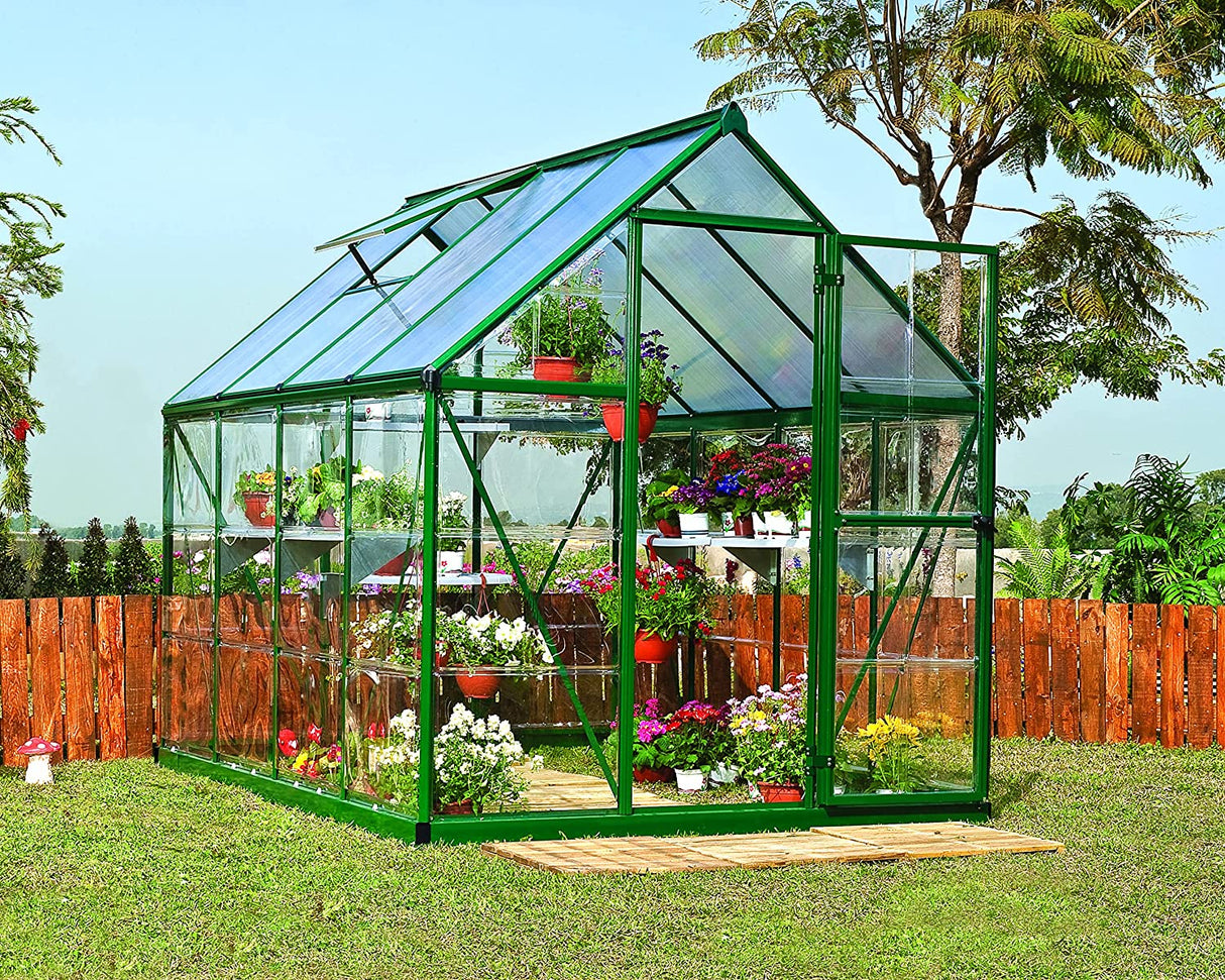 Hybrid 6' x 8' Greenhouse - Green Frame & Hybrid Polycarbonate Panels