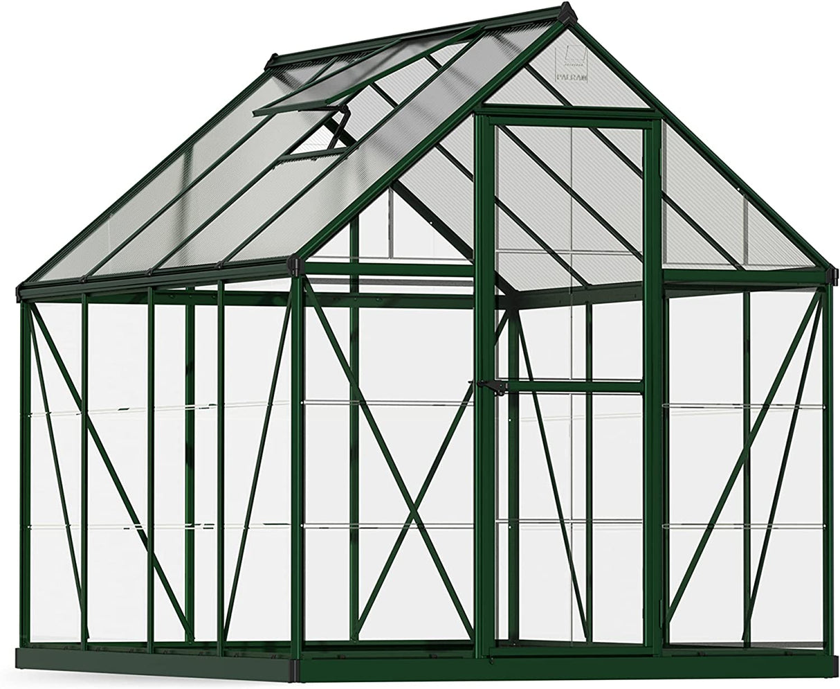 Hybrid 6' x 8' Greenhouse - Green Frame & Hybrid Polycarbonate Panels
