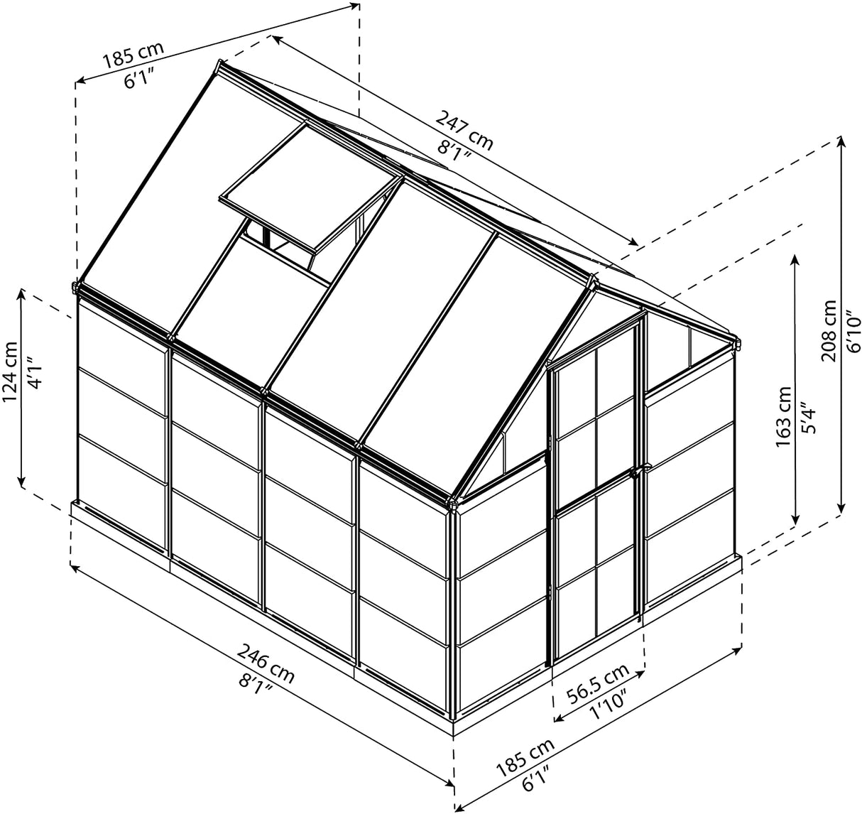 Hybrid 6' x 8' Greenhouse - Green Frame & Hybrid Polycarbonate Panels