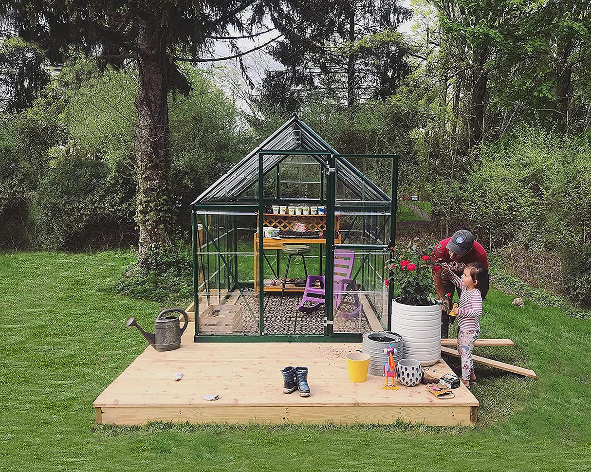 Hybrid 6' x 8' Greenhouse - Green Frame & Hybrid Polycarbonate Panels