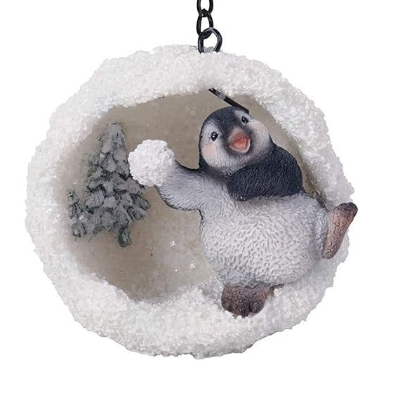 Hanging Penguin in a Snowball Christmas Ornament