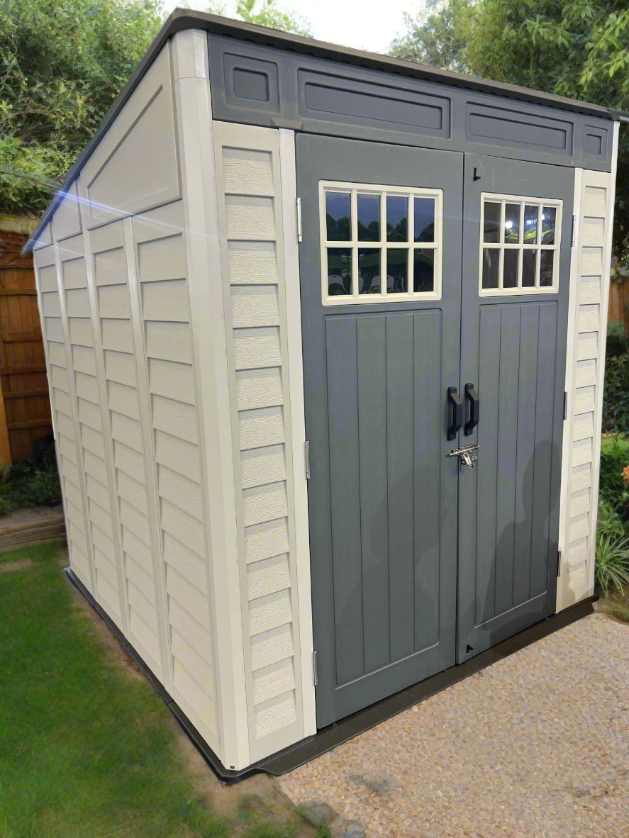 Plastic Garden Pent Shed Heavy Duty 10 Year Warranty Windproof !! Grey 7x5.4