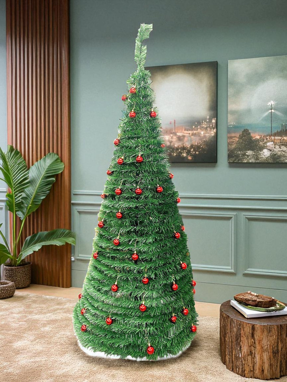 Unlit Pop up Christmas Tree with Red Baubles - 6ft/180cm