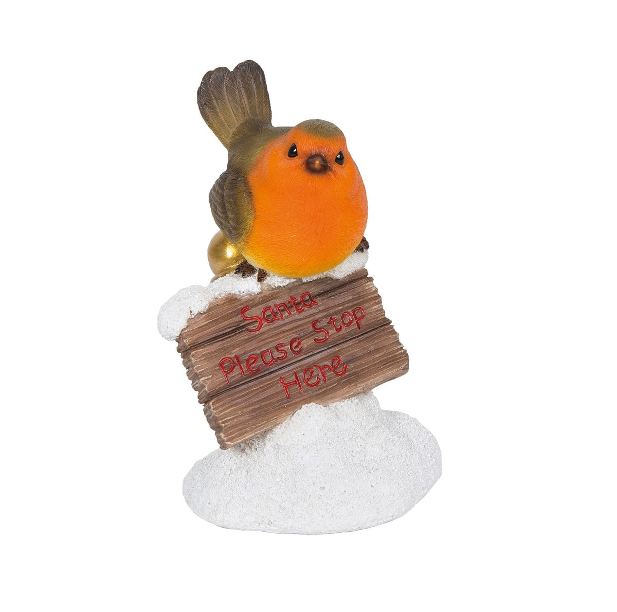 Robin with Stop Here Sign Christmas Decoration