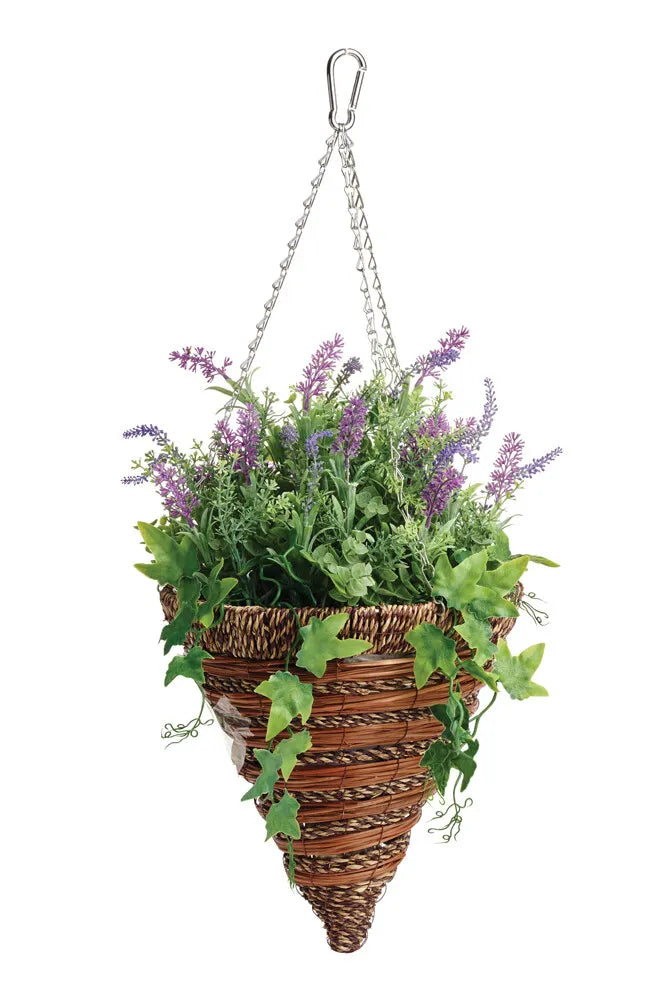30cm (12") Artificial Lavender & Ivy Hanging Basket Cone
