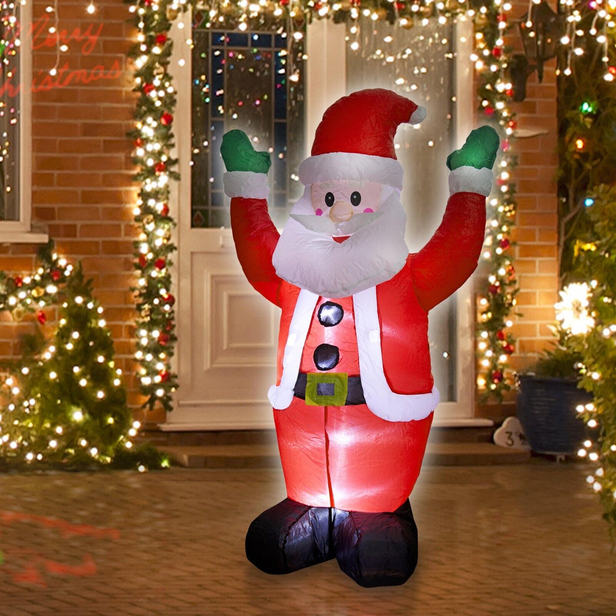 4ft 120cm Inflatable Santa With Arms Up - 6 LED's