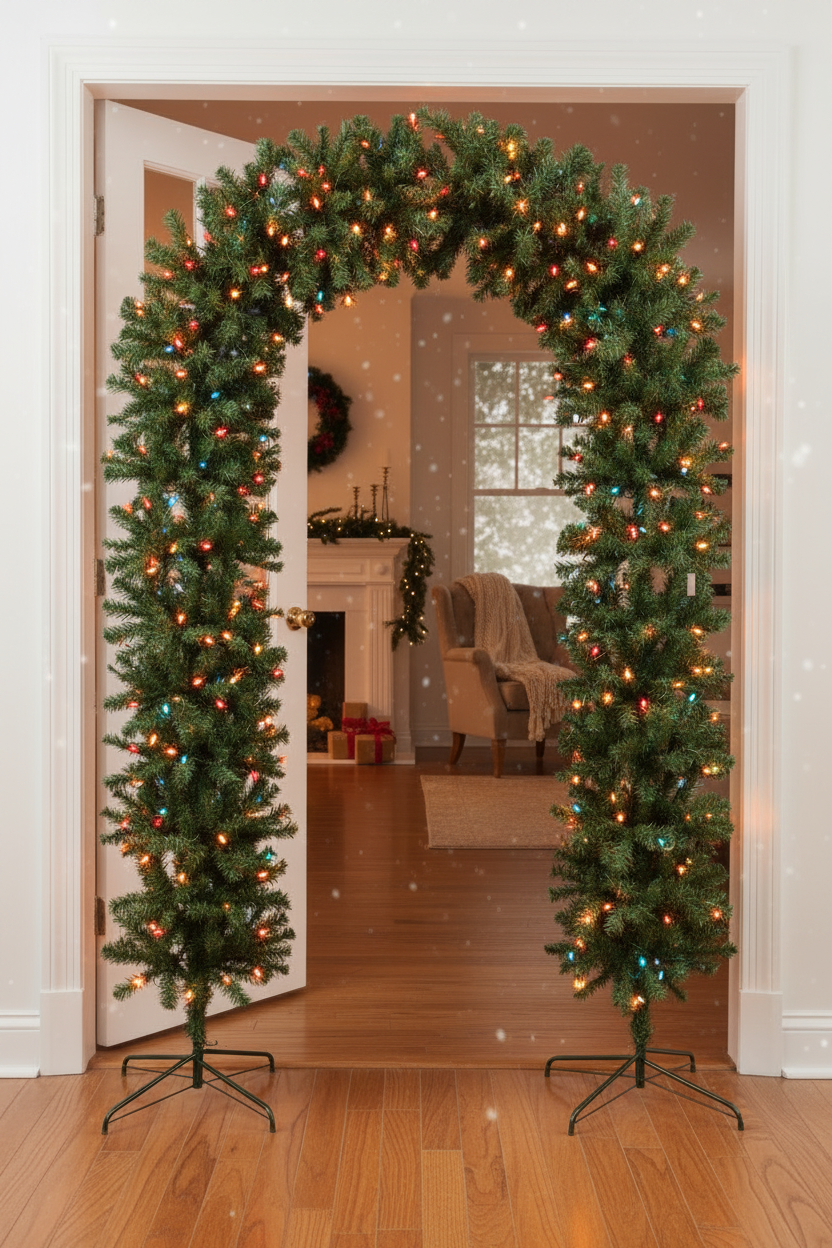150cm Wide Single Curved Christmas Door Arch - Pre-Lit - Multicolour LED's