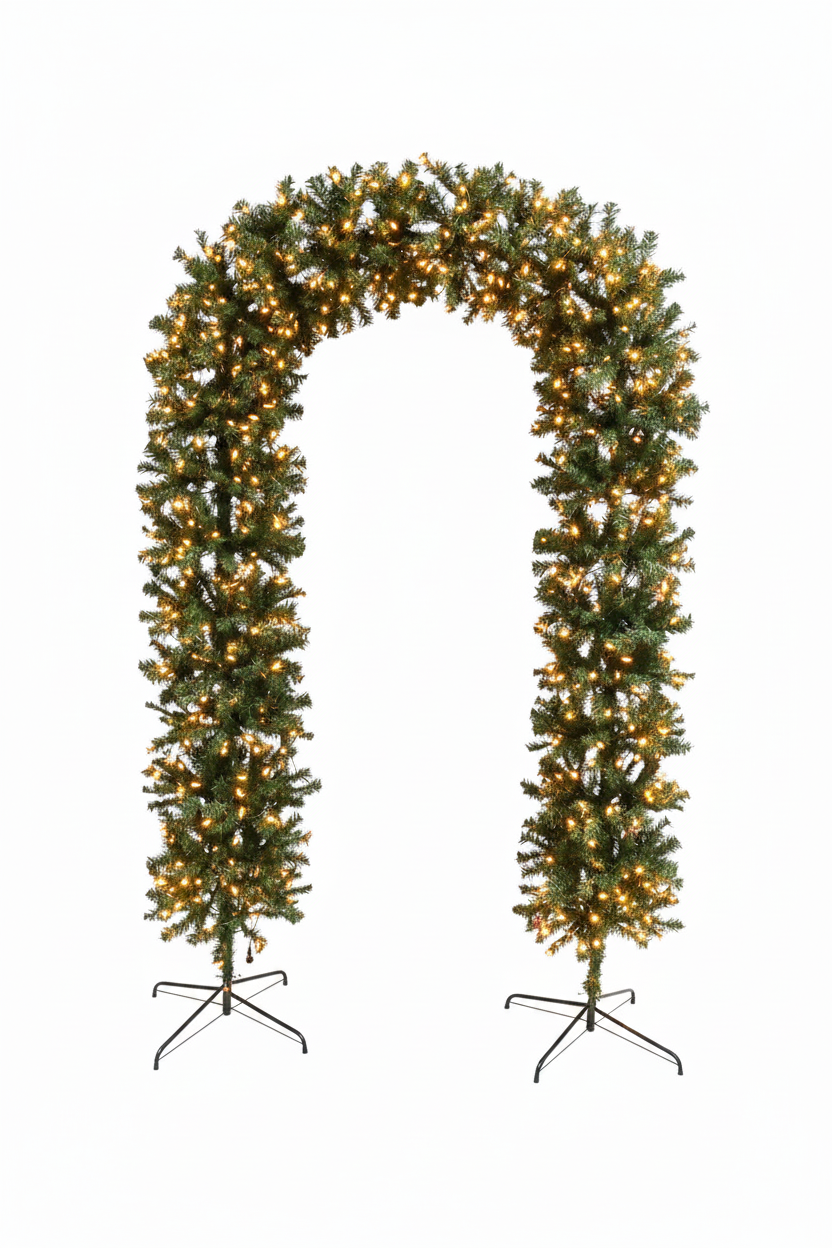 150cm Wide Single Curved Christmas Door Arch - Pre-Lit - Warm White LED's