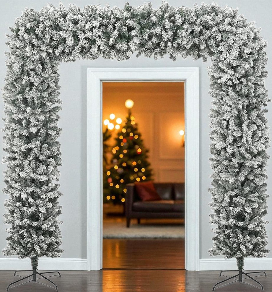 220cm Wide Double Christmas Door Arch - Snow Flocked