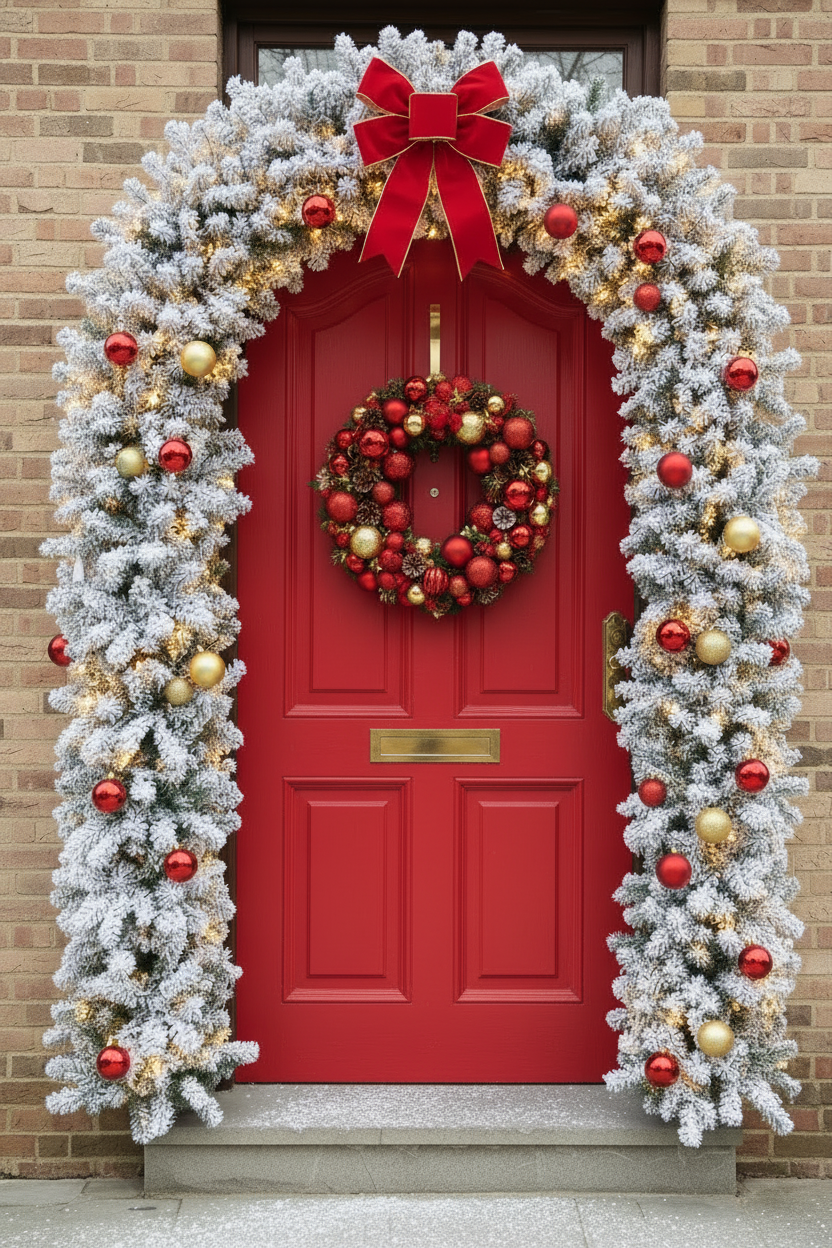 150cm Wide Single Curved Christmas Door Arch - Snow Flocked