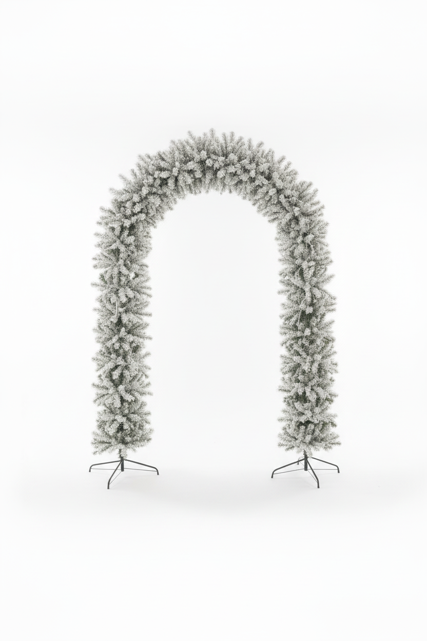 150cm Wide Single Curved Christmas Door Arch - Snow Flocked