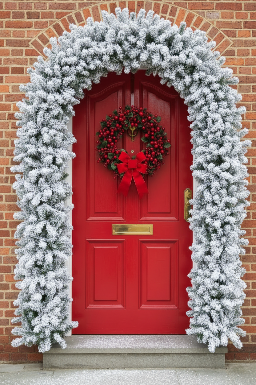 150cm Wide Single Curved Christmas Door Arch - Snow Flocked