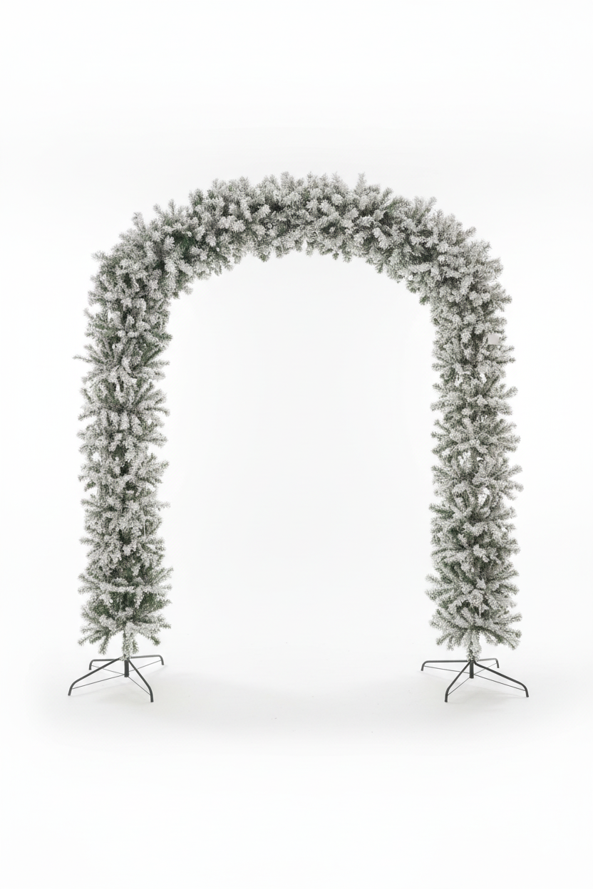 220cm Wide Curved Double Christmas Door Arch - Snow Flocked