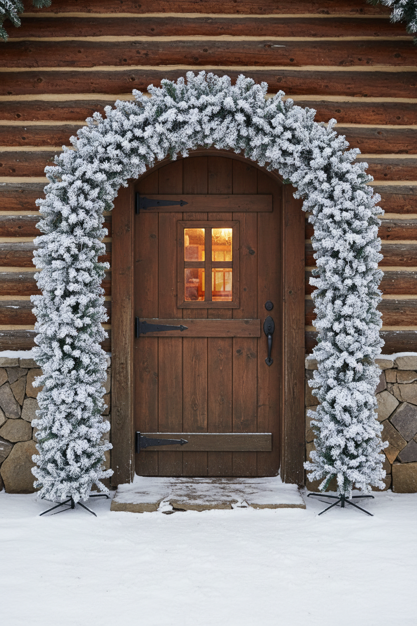 220cm Wide Curved Double Christmas Door Arch - Snow Flocked