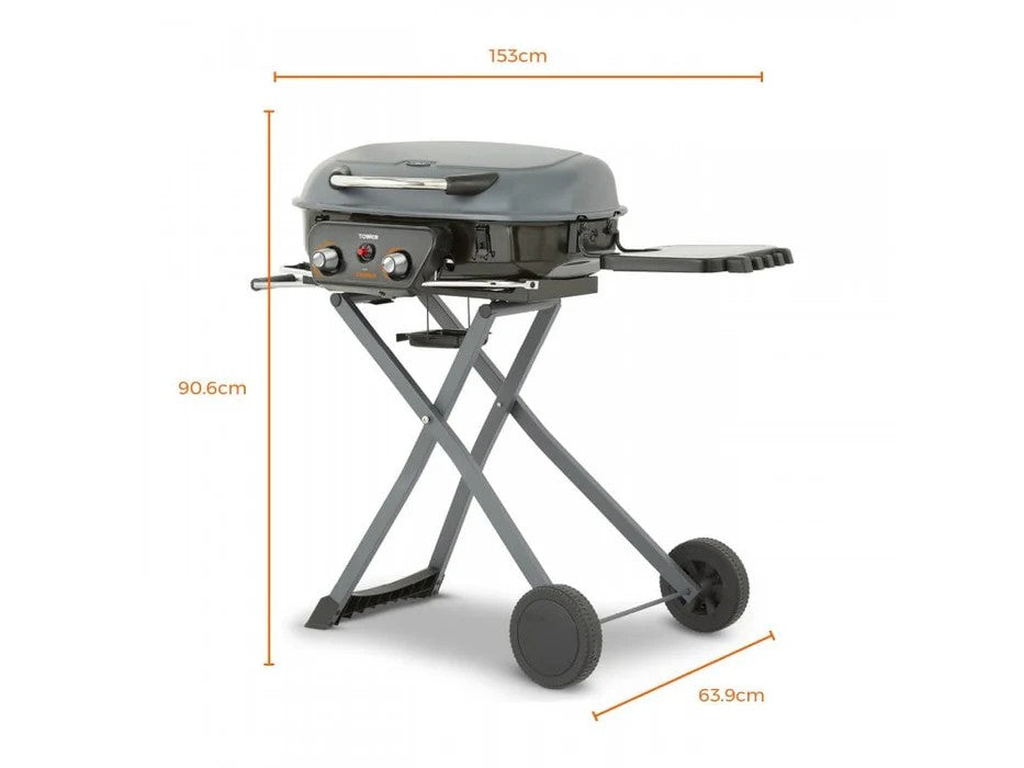 Tower Tourer Barbecue Portable Gas Grill - 2 Burner, Foldable with Wheels