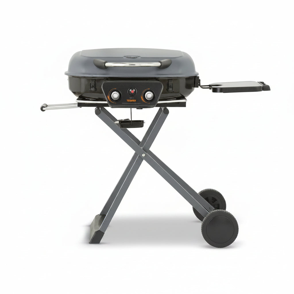 Tower Tourer Barbecue Portable Gas Grill - 2 Burner, Foldable with Wheels- Tatty Box