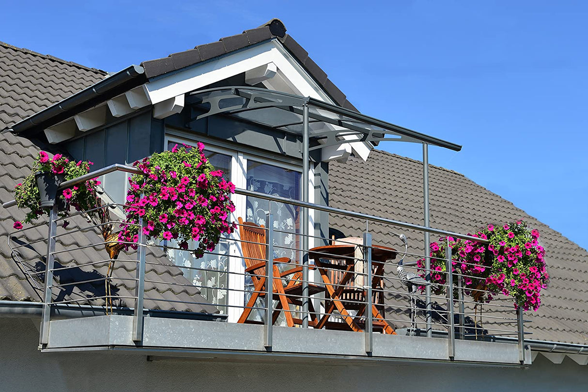 Vega 2m x 2m Door Canopy with Two Posts - Grey Frame & Clear Acryl