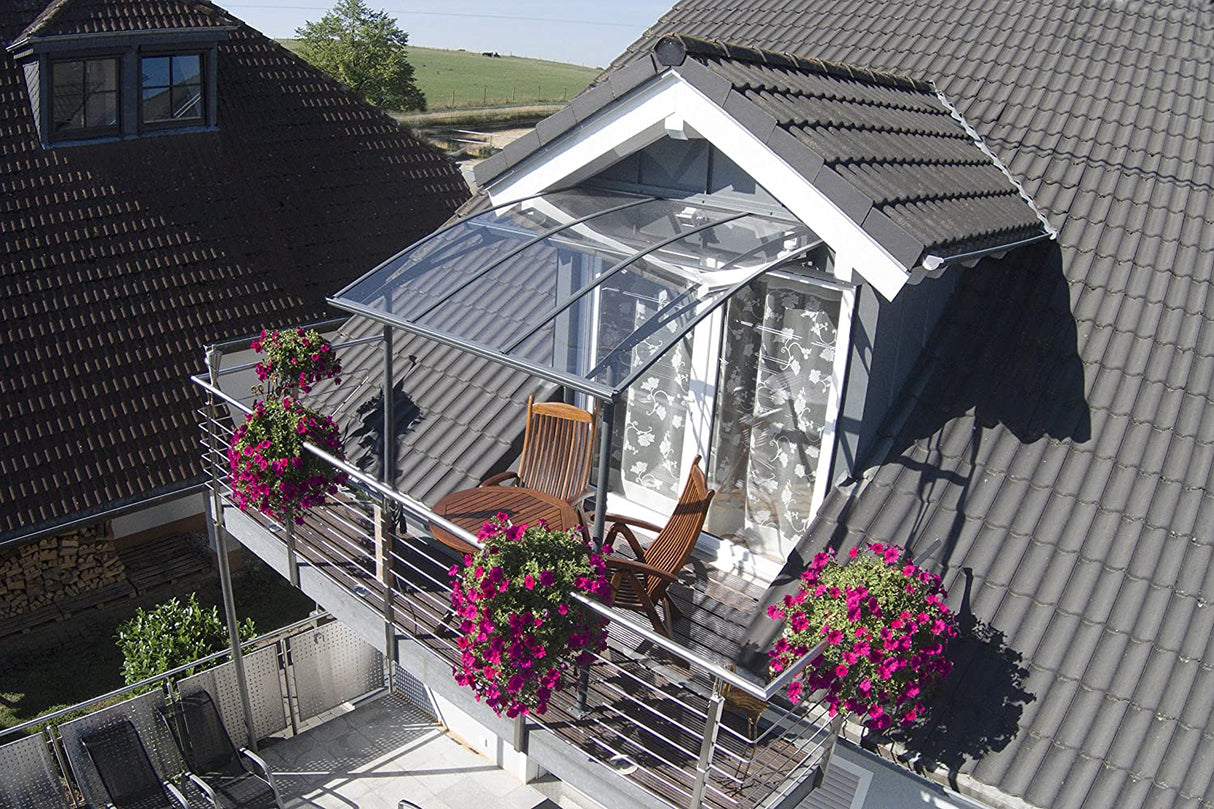 Vega 2m x 2m Door Canopy with Two Posts - Grey Frame & Clear Acryl