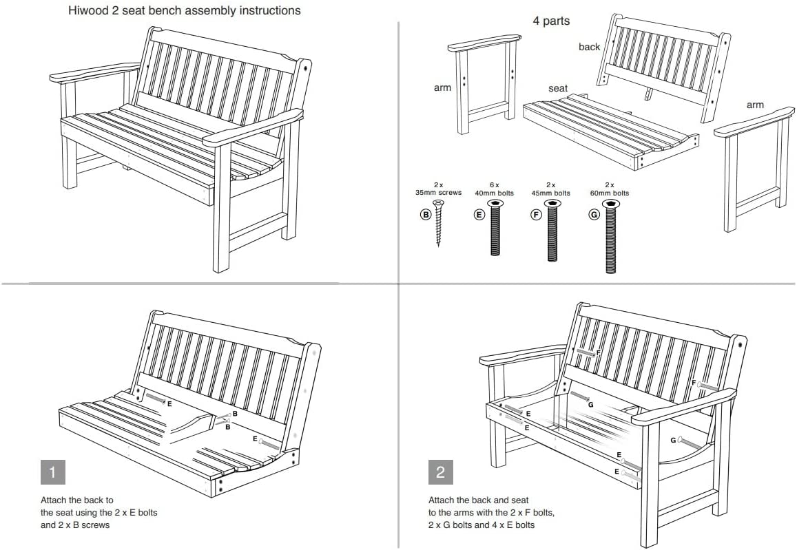 Wonder-Wood Garden Bench - 2 Seat Bench - Blue/Grey