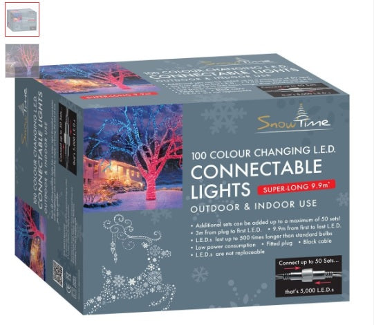 100 Colour Changing LED Red & Blue Connectable Frosted Lights Set