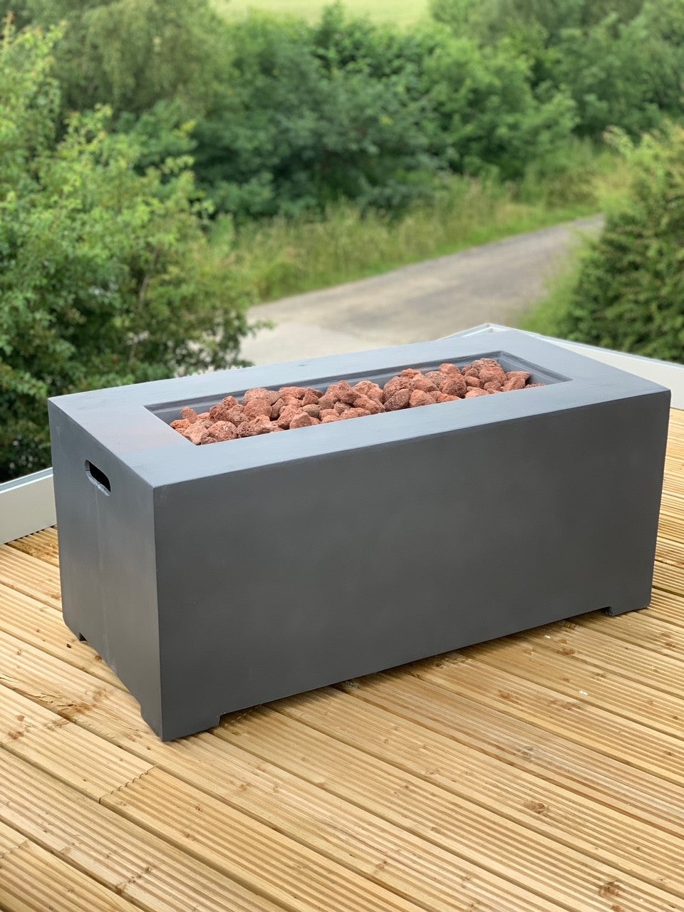 106cm Rectangular Modern Fire Pit Table Concrete with Cover