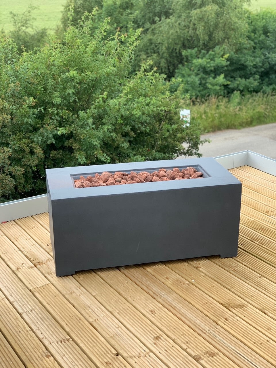 106cm Rectangular Modern Fire Pit Table Concrete with Cover