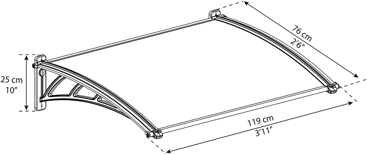 Neo 1.2m x 0.75m Door Canopy - Grey Frame & Twinwall Polycarbonate
