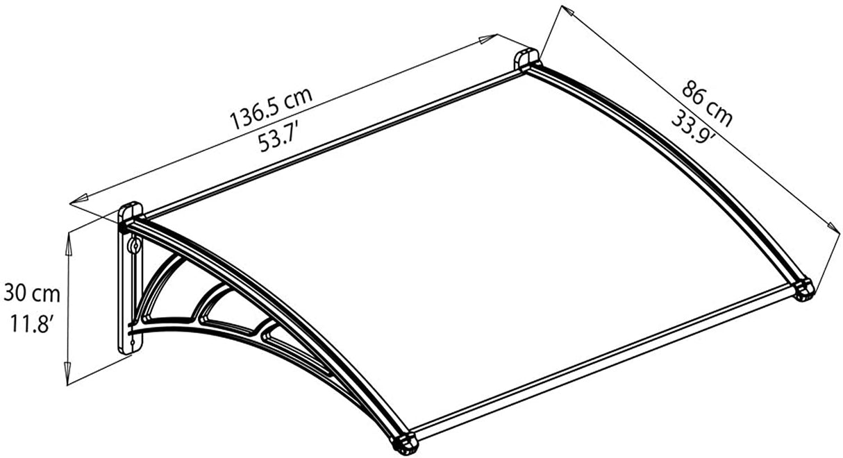 Neo 1.4m x 0.75m Door Canopy - Grey Frame & Twinwall Polycarbonate
