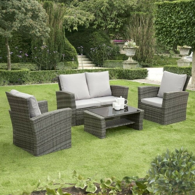 GSD Rattan 4 Piece Lounge Set - Grey with Grey Cushions