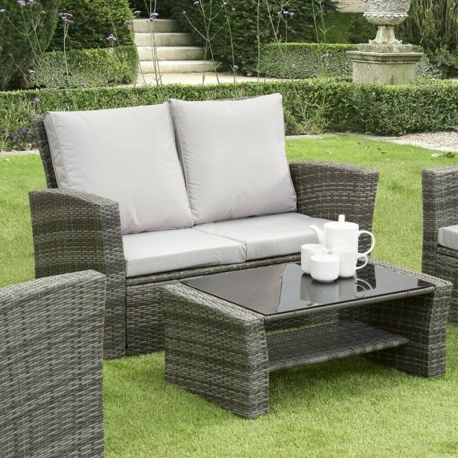 GSD Rattan 4 Piece Lounge Set - Grey with Grey Cushions