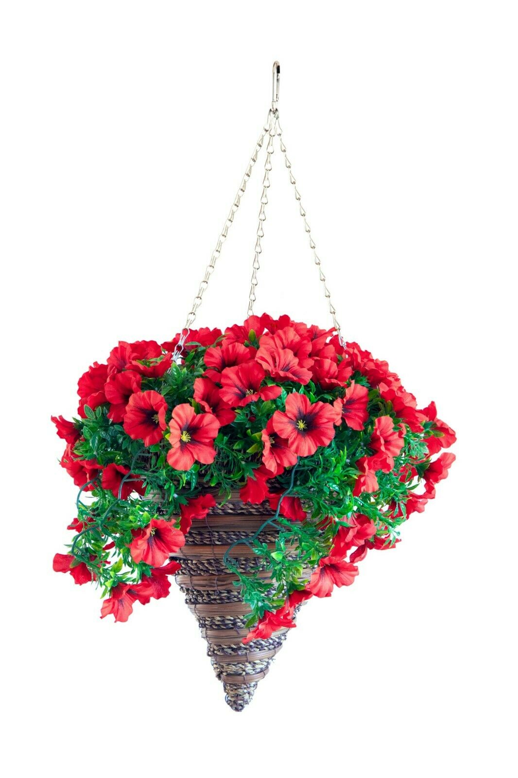 Artificial 12'' Red Petunia Hanging Basket